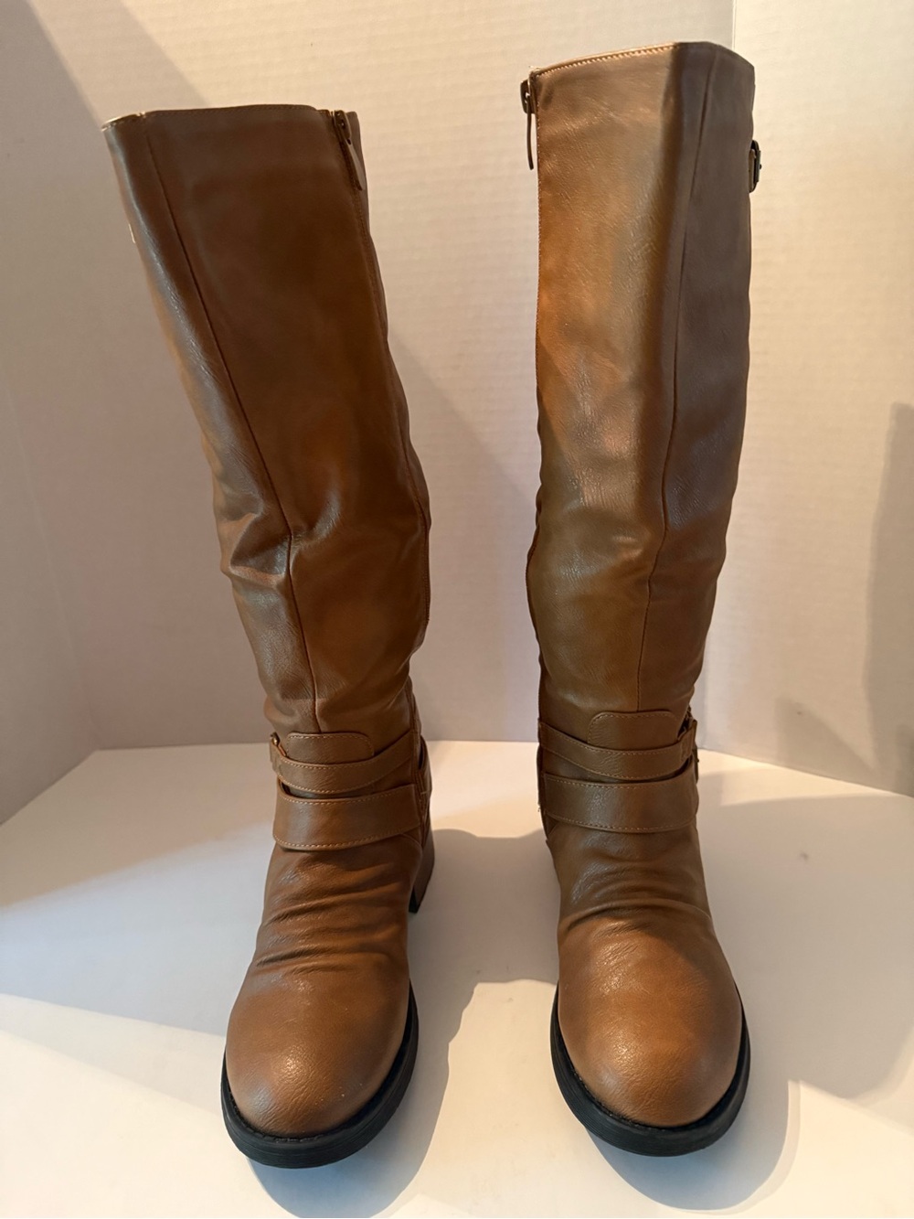 Dream Pairs Brown Zippered Wide Calf Tall Riding Boots Women’s 7 W